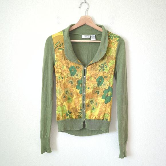 Barneys New York Cashmere Silk Cardigan XS Button-up Collard Sweater Floral - Picture 5 of 7